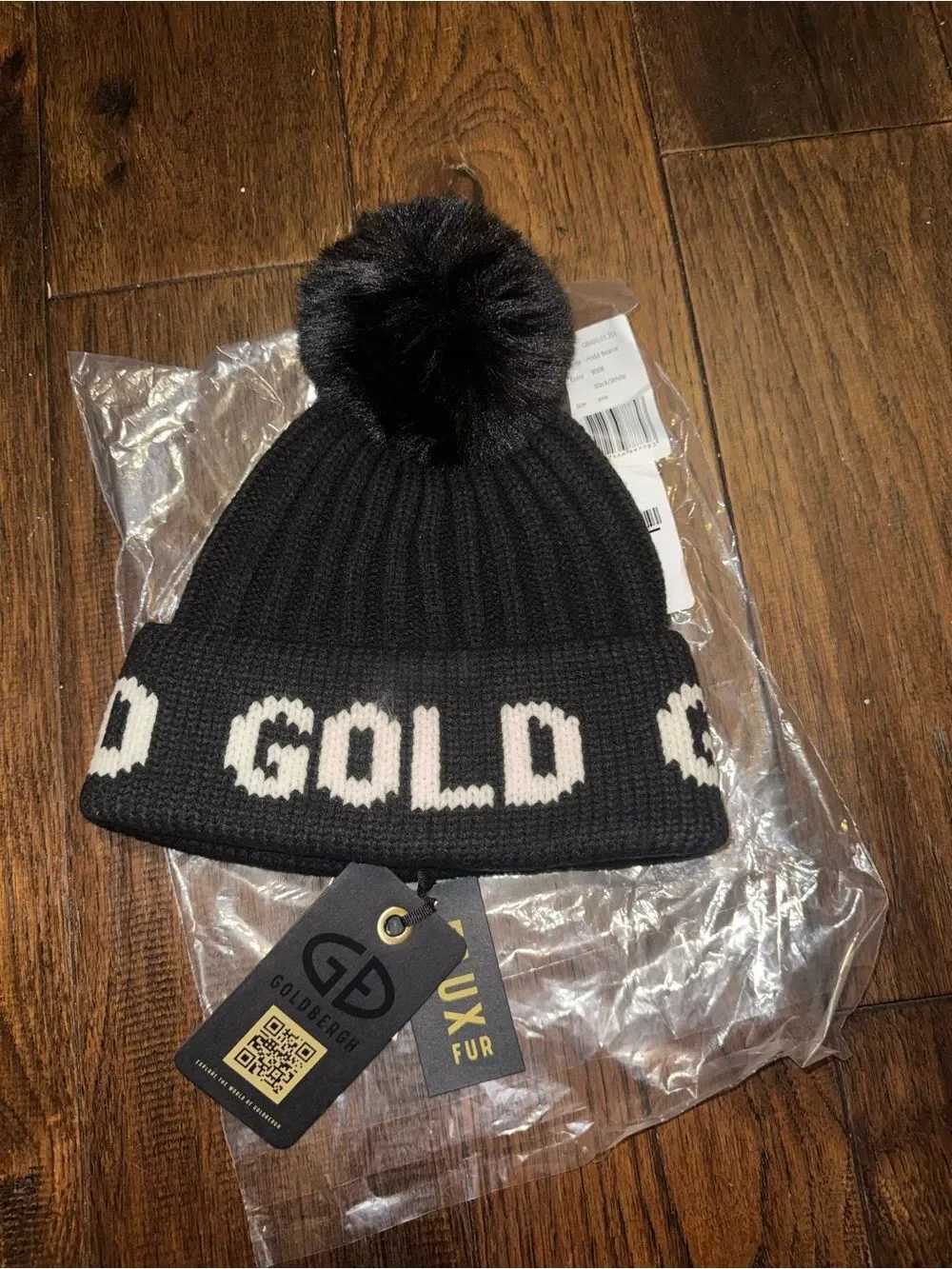 Goldbergh Ski Black Hodd Beanie Hat with Faux Fur NWT